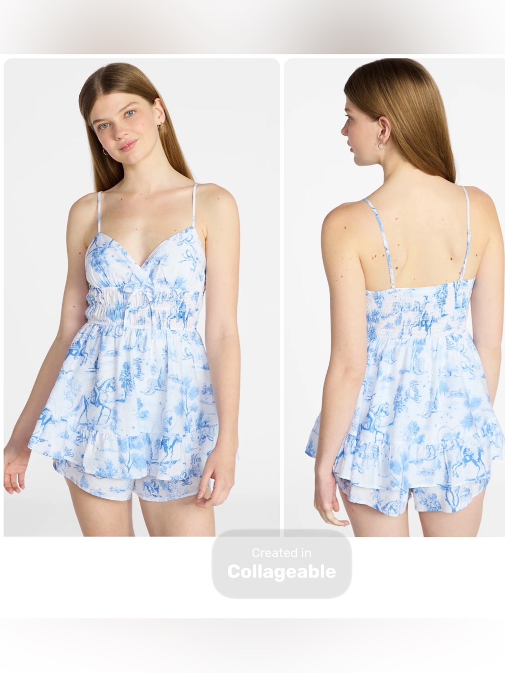 Romper with Ruffle Skirt Light Blue White Strap Spring Summer Outfit